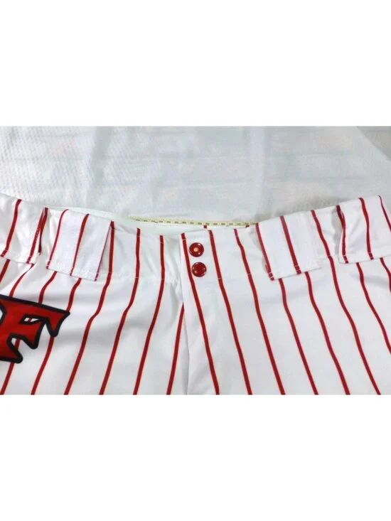 Boombah Mens Baseball Pants White & Red Pinstripe Sz 38 "F" Logo Adjustable Wais - Picture 8 of 13